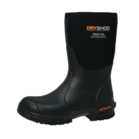 Dryshod Mudcat Rugged Mid-Calf Work Boot, Black, Lightweight, Rubber, Mens Size 13 MDC-MM-BK-013