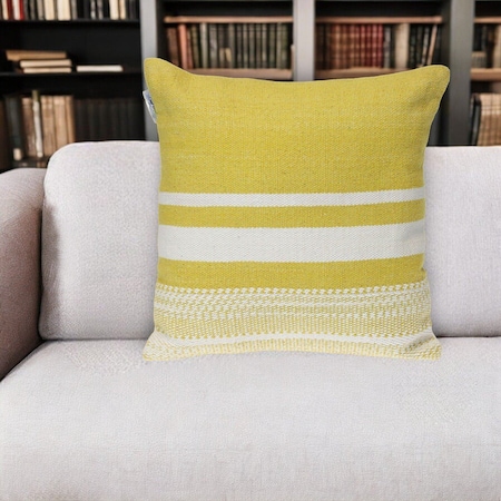 Homeroots 18" Yellow And White Striped Cotton Throw Pillow 529248