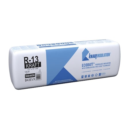 Knauf R-13 Kraft Faced Fiberglass Roll Insulation, bundle of 5 bags, covers 640SF, 5PK 5004656