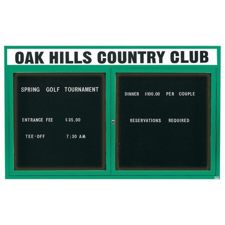 Aarco Illuminated Enclosed Letter Board Directory w/ Powder Coated Green Al Frame and Header, 48''Hx72''W ADC4872HIG
