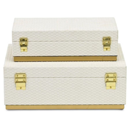 Homeroots Set of Two White And Gold Nesting Decorative Storage Boxes With Lids, 2PK 712920