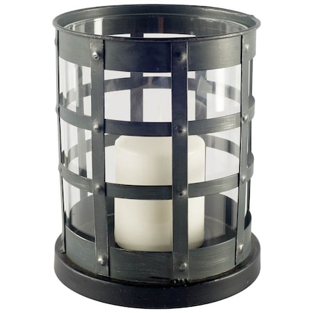 Homeroots 8" Black Distressed Lattice Metal And Glass Tabletop Hurricane Candle Holder 608383