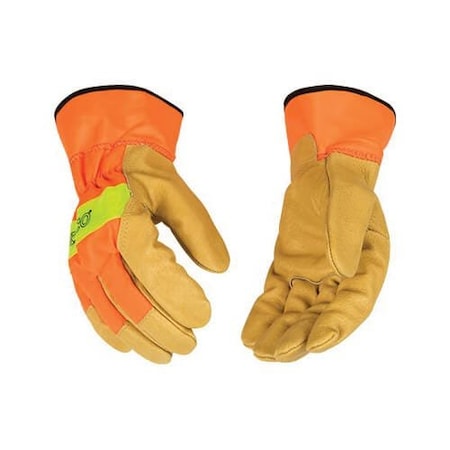 Kinco General Purpose Gloves with Safety Cuff, Large, Pigskin/Nylon, Hi-Viz Orange, Safety Cuff 1918-L