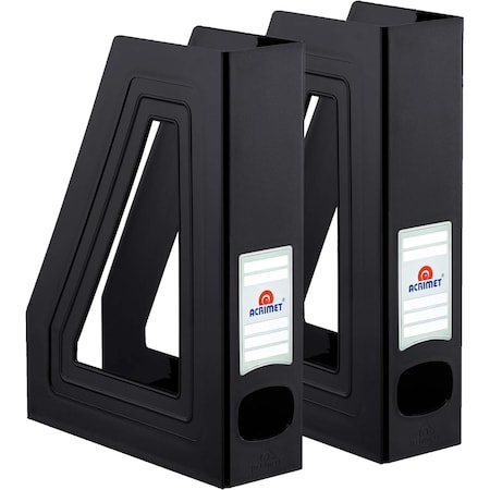 Acrimet Magazine File Holder Vertical Rack, Durable Plastic Desk Organizer, Black, 2PK 277.6
