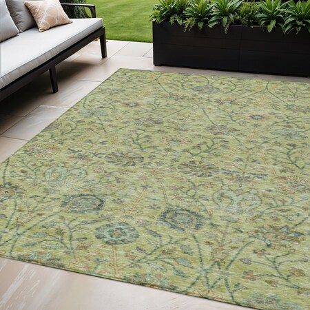 Homeroots 5' X 8' Mint Green Brown And Gray Floral Washable Indoor Outdoor Area Rug 603474