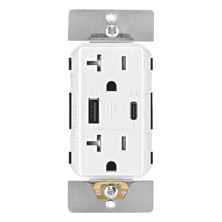 Leviton USB Receptacle, 20 A, White T5834-W