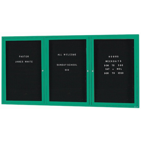 Aarco Enclosed Letter Board Directory w/ Powder Coated Green Aluminum Frame, 36''Hx72''W, 3 Doors ADC3672-3G