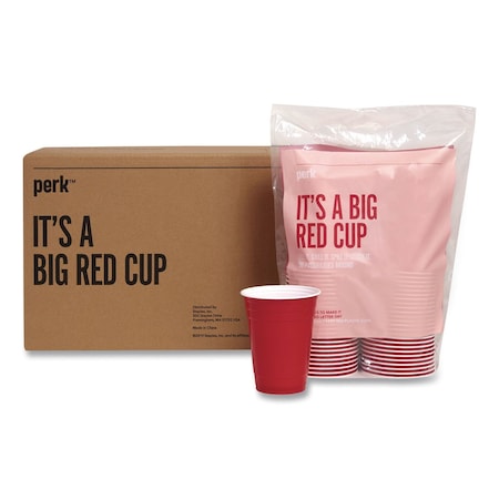 Perk Plastic Cold Cups, 16 oz, Red, 500PK PK54359CT