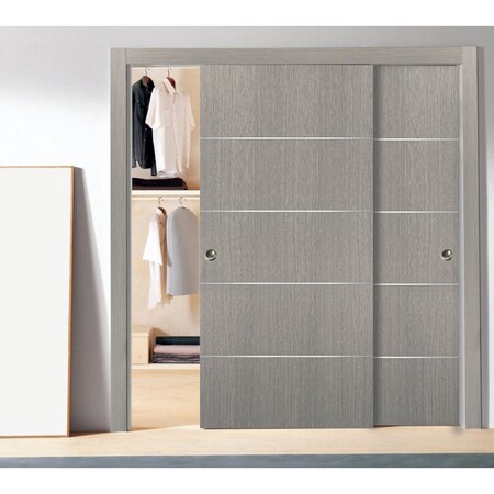 Sartodoors Sliding Closet Bypass Doors with hardware, Planum 0020 Grey Oak, Sturdy Rails Moldings Trims Hardwa PLANUM0020DBD-SD-36