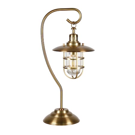 Homeroots 22" Antiqued Brass Metal Arched Table Lamp With Brass Cage Shade 524332