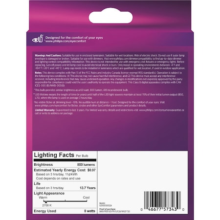 Signify Ultra Definition Warm Glow 60W Equivalent Soft White A19 Medium LED Light Bulb, 2PK 573436