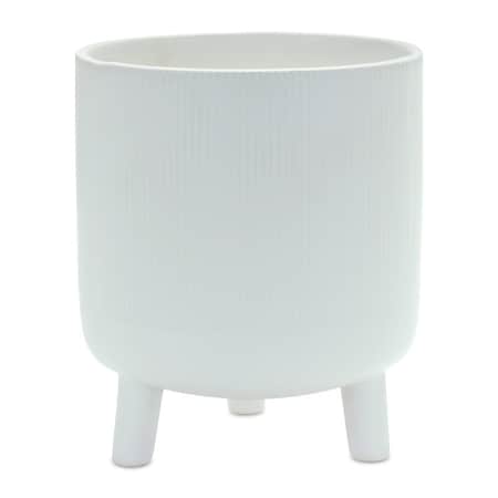 Homeroots White Ceramic 7 Ounce Striped Footed Pot Planter 517985