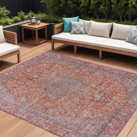 Homeroots 10' X 14' Orange And Red Medallion Washable Indoor Outdoor Area Rug 616285