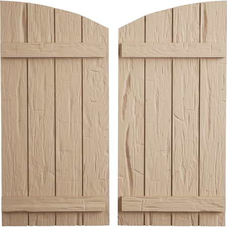 Ekena Millwork Hand Hewn 4 Board Joined Board-n-Batten w/Elliptical Top Faux Wood Shutters, 22W x 68H, PR SHUBJL22X68HHPR