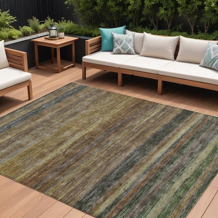 Homeroots 9' X 12' Brown And Gray Striped Washable Indoor Outdoor Area Rug 615834