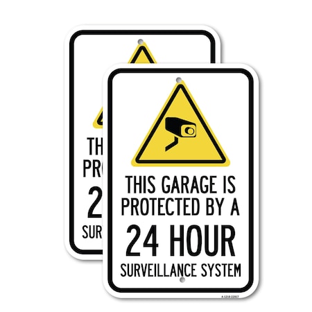 Signmission This Garage Is Protected by A 24 Hour Surveillance Syst, 18'' X 24'', Heavy Gauge Aluminum, 2PK A-1824-2PACK-22817