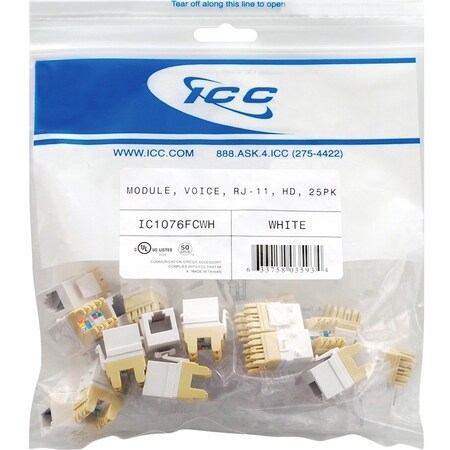 Icc MODULE, VOICE, RJ-11, HD, 25PK, WH IC1076FCWH
