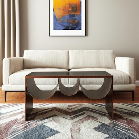 Homeroots 32" Black and Copper Mirrored Glass and Steel Solid Coffee Table 576840