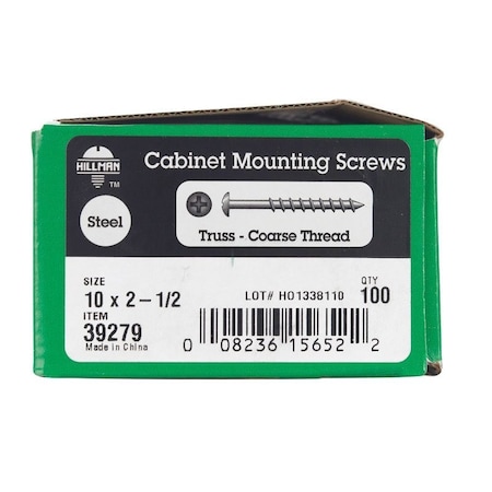 Hillman No. 10 X 2-1/2 in. L Phillips Black Phosphate Coarse Cabinet Screws, 100PK 39279