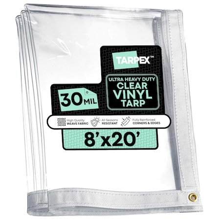 Tarpex Ultra Heavy Duty Tarp, 8 ft x 20 ft, 30 Mil, Clear, PVC CVT30-TA-820