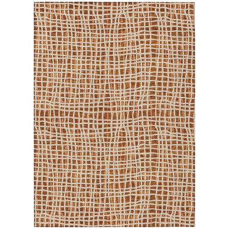 Homeroots 10' X 14' Orange Beige And Copper Striped Washable Indoor Outdoor Area Rug 583461
