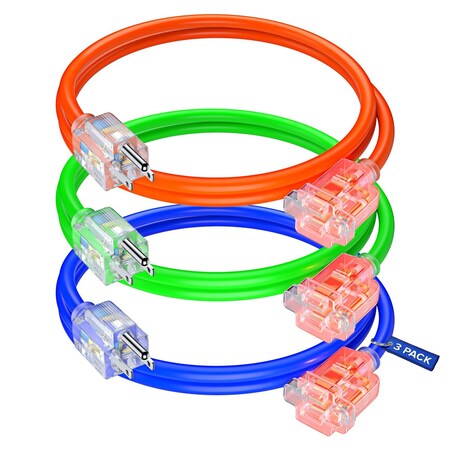 Maximm 1ft Lighted Outlet Saver Extension Cord, 3PK, Multicolor, 3PK 1OUT-EXT-BLOGR-LITEND-1FT-3PK