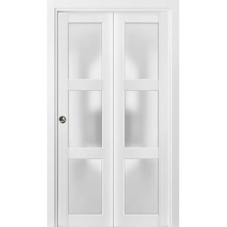 Sartodoors Sliding Closet Bi-fold Doors, Lucia 2552 White Silk with Frosted Glass, Sturdy Tracks Moldings Tri LUCIA2552BF-BEM-64 x 96 (2* 32x96)