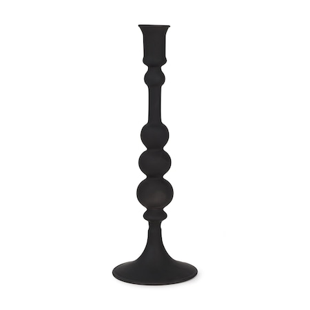 Homeroots 12" Black Glass Tabletop Taper Candlestick 608417