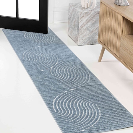 Jonathan Y Hallie High-Low Minimalist Curve Geometric Dark Blue/Cream 2 ft. x 8 ft. Indoor/Outdoor Runner Rug SCN100C-28