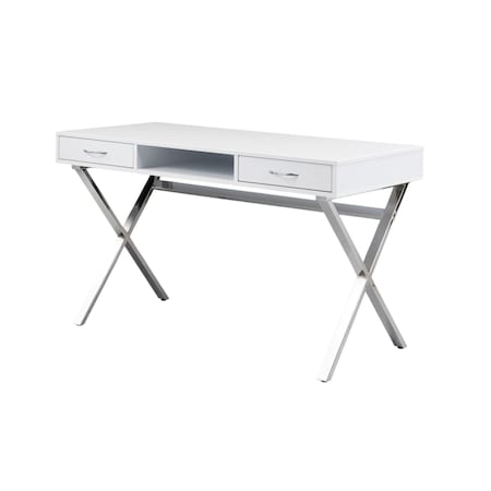 Homeroots 47" White and Silver Wood and Metal Computer Desk With Two Drawers 554209