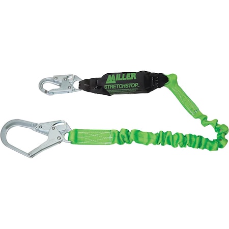 Miller Single Leg Stretchable Shock-Absorbing Web Lanyard w/Locking Snap Hook and Locking Rebar Hook 913RSS-Z7/6FTGN