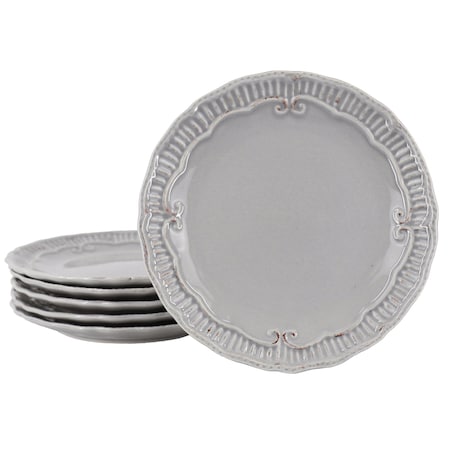 Modern Southern Home Capri 6 Piece 9 Inch Stoneware Embossed Dessert Plate Set in Grey 114416.01