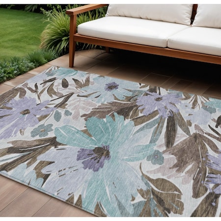 Homeroots 9' X 12' Taupe And Lilac Floral Washable Indoor Outdoor Area Rug 611002