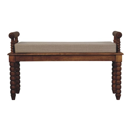 Homeroots 39in Beige and Brown Linen and Solid Wood Upholstered Bench 723435