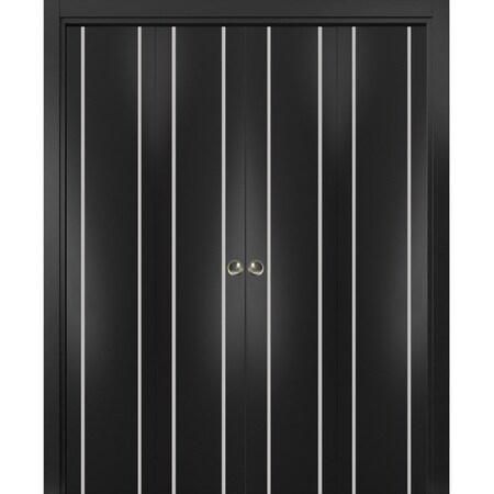Sartodoors Sliding Closet Double Bi-fold Doors, Planum 0410 Matte Black, Sturdy Tracks Moldings Trims Hardware PLANUM0410DBF-BLK-72 x 80 (4* 18x80)