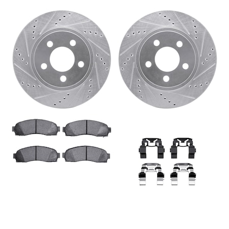 Dynamic Friction Co DFC Brake Rotor - Drilled & Slotted - Silver- Heavy Duty Brake Pad includes Hardware 7412-54058