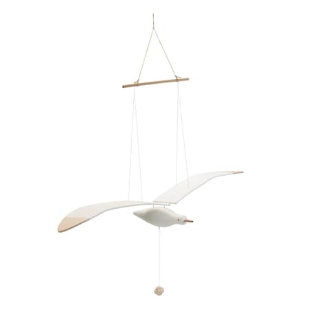 Homeroots 37" White And Natural Hanging Seagull Decorative Sculpture 633952