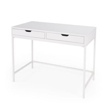 Homeroots 40" White Solid Wood Writing Desk With Two Drawers 389450