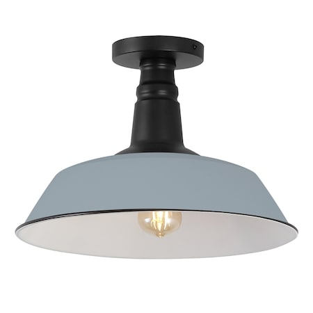 Jonathan Y Camila 14 in. 1-Light Classic Industrial Indoor/Outdoor Iron LED Semi Flush Mount, Matte Silver Blue JYL7617K