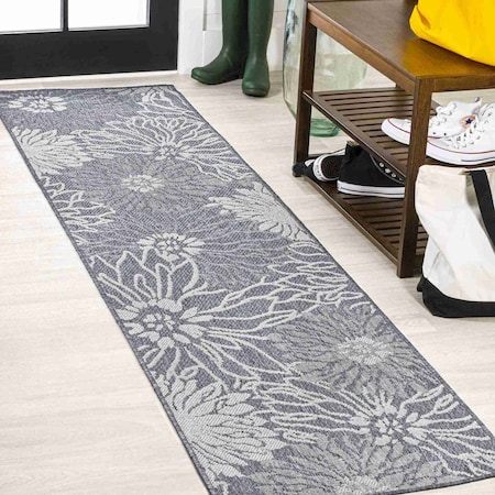 Jonathan Y Bahamas Modern All-Over Floral Navy/Gray 2 ft. x 8 ft. Indoor/Outdoor Runner Rug SMB209A-28