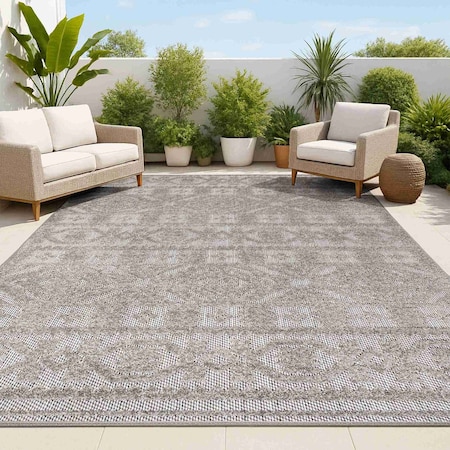 Jonathan Y Citta High-Low Pile Mediterranean Tile Dark Gray/Ivory 4 ft. x 6 ft. Indoor/Outdoor Area Rug SBH102C-4