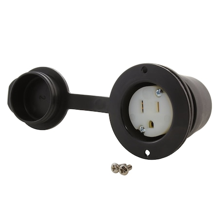 Ac Works Outlet, NEMA 5-15R Flange Mount, 15A 125V with Front/Back Covers ASOU515R-WC