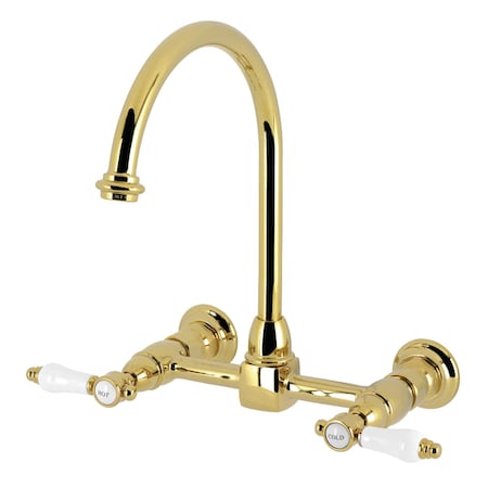 Kingston Brass Two-Handle Wall Mount Bridge Kitchen Faucet, Polished Brass KS1292BPL