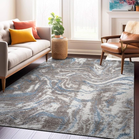 World Rug Gallery Abstract Marble Shag Area Rug 5 ft x 7 ft Blue WR125BLUE5X7