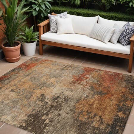 Homeroots 8' X 10' Khaki Brown And Copper Abstract Washable Indoor Outdoor Area Rug 606137