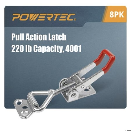 Powertec Toggle Clamp, 220 lbs Cap., 4001 Adjustable Pull Action Latch, 8PK 20332N