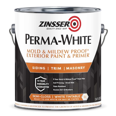 Zinsser Interior/Exterior Paint, Semi-gloss, Water Base, White, 1 gal 3131
