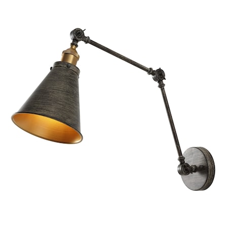 Jonathan Y Rover 7" Classic Industrial Metal Adjustable Arm LED Wall Sconce, Rustic Dark Gray/Brass Gold JYL7462D