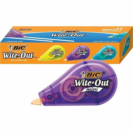 Bic Mini Correction Tape, Non-Refillable, 1/5 wx26.2 ft, Astd, PK12 WOTM11