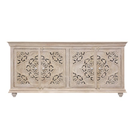 Homeroots 71in Beige Solid Wood Sideboard with Four Doors 488630